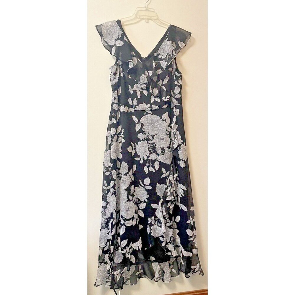 London Times Chiffon Dress Size 18 Flowy & Sleeveless Navy-Blue Summer Dress